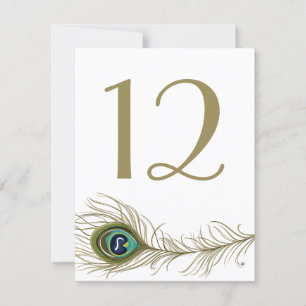 Whimsical Peacock Feather Table Number Card Kaart