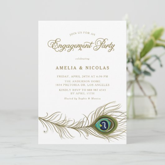 Whimsical Peacock Feather Verlovingsfeest Kaart (Staand voorkant)