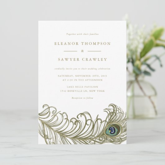 Whimsical Peacock Feather Wedding II Kaart (Staand voorkant)