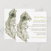 Whimsical Peacock Feather Wedding Invitation Kaart (Voorkant / Achterkant)