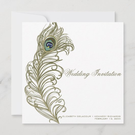 Whimsical Peacock Feather Wedding Invitation Kaart (Achterkant)