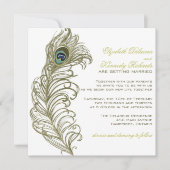 Whimsical Peacock Feather Wedding Invitation Kaart (Voorkant)