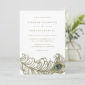 Whimsical Peacock Feather Wedding Invitation Kaart (Staand voorkant)