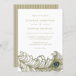 Whimsical Peacock Feather Wedding Invitation Kaart<br><div class="desc">uitnodiging met whimsical peace-ock vether illustratie. Overeenkomende objecten gebied beschikbaar.</div>