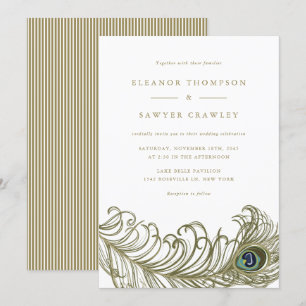 Whimsical Peacock Feather Wedding Invitation Kaart