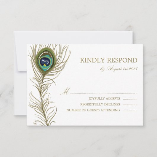 Whimsical Peacock Feather Wedding RSVP Kaart (Voorkant)