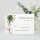 Whimsical Peacock Feather Wedding RSVP Kaart (Staand voorkant)