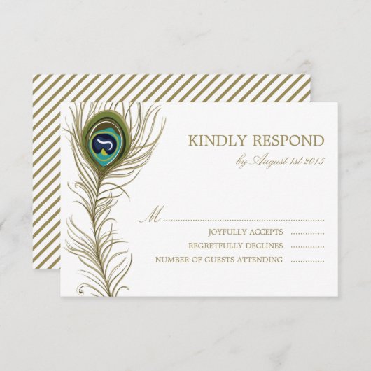 Whimsical Peacock Feather Wedding RSVP Kaart (Voorkant / Achterkant)
