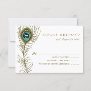 Whimsical Peacock Feather Wedding RSVP Kaart