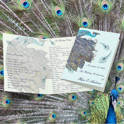 Whimsical Peacock Feathers Wedding Programme