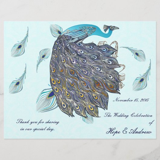 Whimsical Peacock Feathers Wedding Programme (Voorkant)