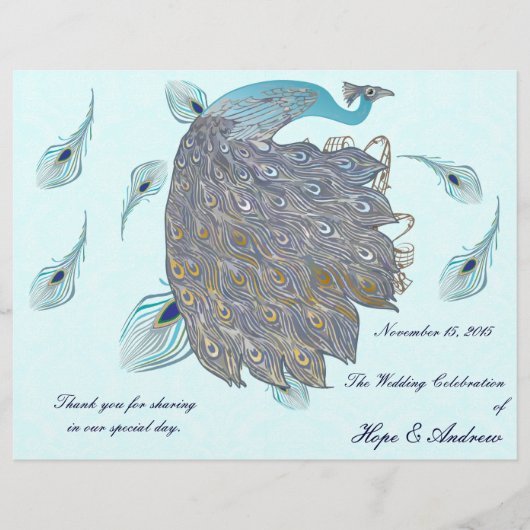 Whimsical Peacock Feathers Wedding Programme (Voorkant)