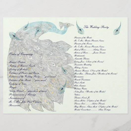 Whimsical Peacock Feathers Wedding Programme (Achterkant)
