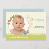 Whimsical Peacock Foto Birth Announcement Kaart (Voorkant / Achterkant)