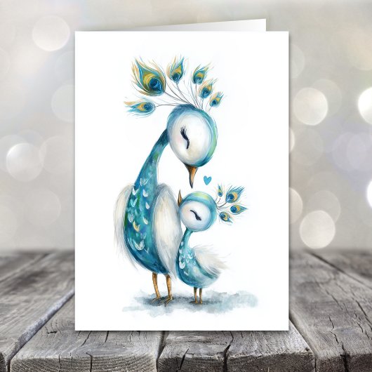 Whimsical Peacock Mother's Day Feestdagen Kaart