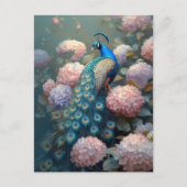 Whimsical Peacock Roze Hydrangea Bloemen Briefkaart (Voorkant)