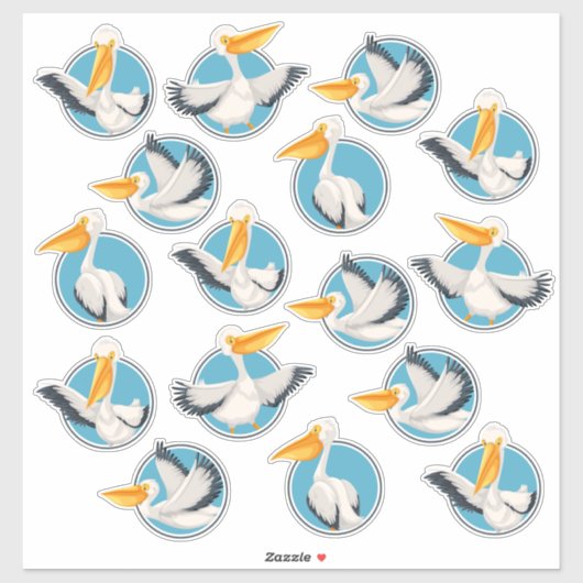 Whimsical Pelicans in Portholes Sticker (Vel)