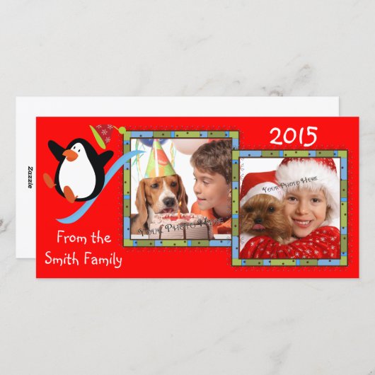 Whimsical Penguin 2 Foto Vakantie Kaarten (Voorkant / Achterkant)