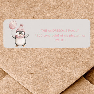Whimsical Penguin Birthday Label    roze