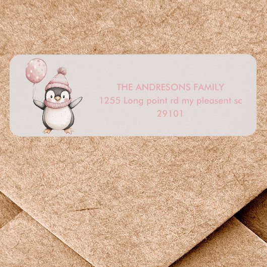 Whimsical Penguin Birthday Label |  roze