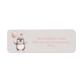 Whimsical Penguin Birthday Label |  roze (Voorkant)