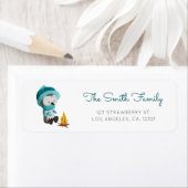 Whimsical Penguin by Fire Winter Return Address Etiket (Insitu)