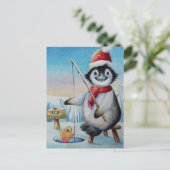 Whimsical Penguin Ice Vist Waterverf kunst Briefkaart (Staand voorkant)