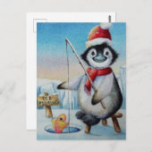 Whimsical Penguin Ice Vist Waterverf kunst Briefkaart (Voorkant / Achterkant)