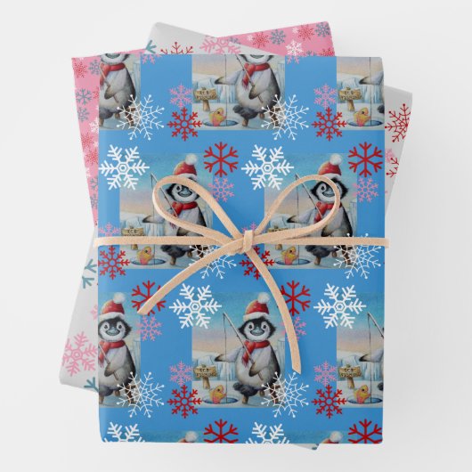 Whimsical Penguin Ice Vist Waterverf kunst Inpakpapier Vel (In situ)