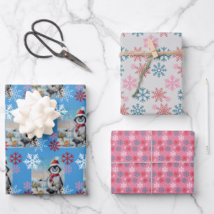 Whimsical Penguin Ice Vist Waterverf kunst Inpakpapier Vel