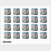 Whimsical Penguin Ice Vist Waterverf kunst Vierkante Sticker (Vel)