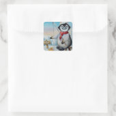 Whimsical Penguin Ice Vist Waterverf kunst Vierkante Sticker (Tas)