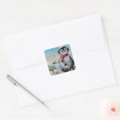 Whimsical Penguin Ice Vist Waterverf kunst Vierkante Sticker (Envelop)