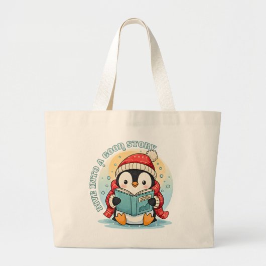 Whimsical Penguin Reader Large Jumbo Tote Bag (Voorkant)
