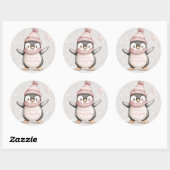 Whimsical Penguin Verjaardag Bedankt Pink Ronde Sticker (Vel)