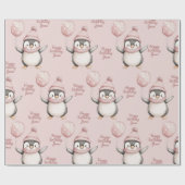 Whimsical Penguin Verjaardag |  roze Cadeaupapier (Vlak)