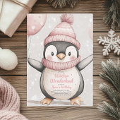 Whimsical Penguin Verjaardag |  roze Kaart