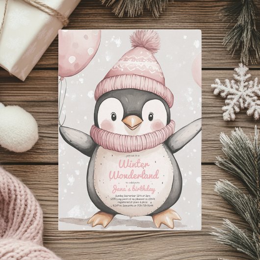 Whimsical Penguin Verjaardag |  roze Kaart