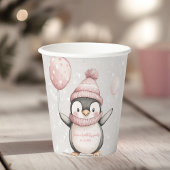 Whimsical Penguin Verjaardag |  roze Papieren Bekers