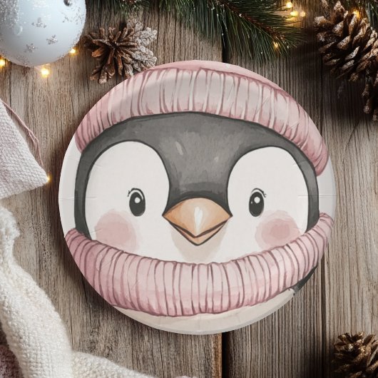 Whimsical Penguin Verjaardag |  roze Papieren Bordje