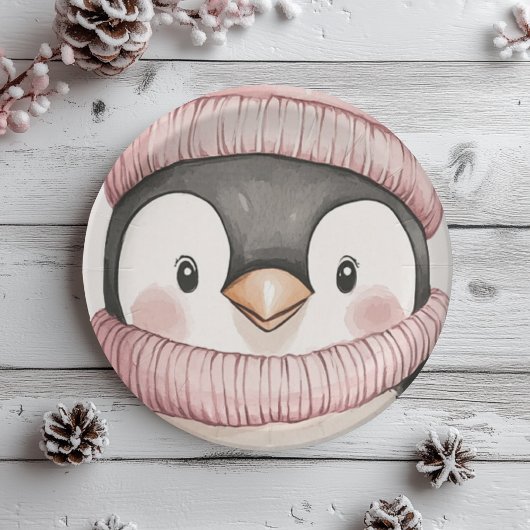 Whimsical Penguin Verjaardag |  roze Papieren Bordje