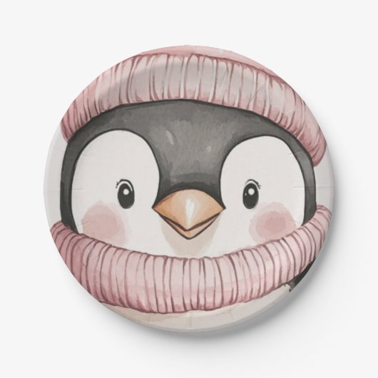 Whimsical Penguin Verjaardag |  roze Papieren Bordje (Voorkant)