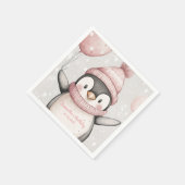 Whimsical Penguin Verjaardag servet | roze (Hoek)