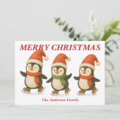 Whimsical Penguins Schaatsen Kerstmis Feestdagenkaart (Staand voorkant)