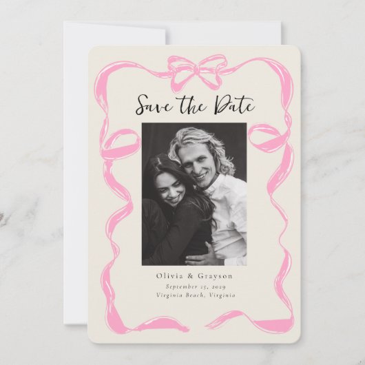 Whimsical Peony Photo Bow Save the Date (Voorkant)