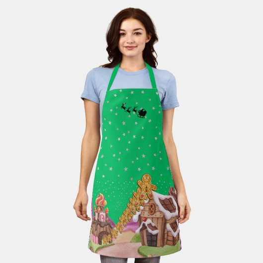 Whimsical peperkoek Kerstscène groen Schort (Gedragen)