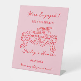 Whimsical Personalized Engagement couple Sign Reclamebord Met Voetstuk