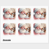 Whimsical Personalized Santa and Rudolph Holiday Vierkante Sticker (Vel)