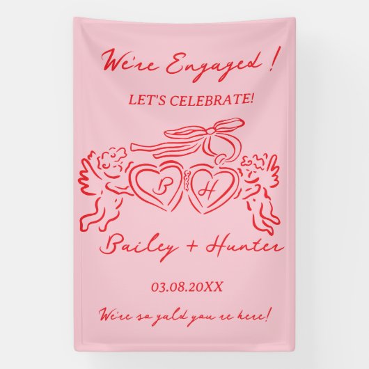Whimsical Persoonlijk Verloving Koppel Bord Spandoek (Verticaal)