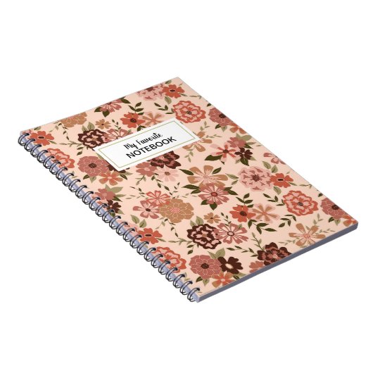 Whimsical Perzik Bruin Bloemen Notitieboek (Rechterzijde)